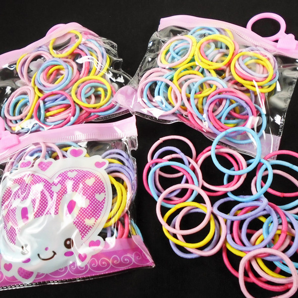 60 Pack Mini Elastic Ponytailers/Stretch Rings  in Zipper Pouch PASTELS  .55 ea
