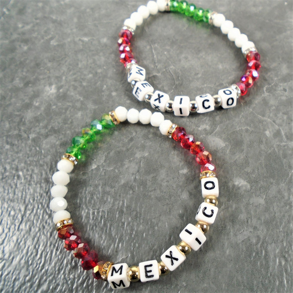 Crystal Beaded Stretch Bracelets w/ Mexico Saying Letter  .58 ea