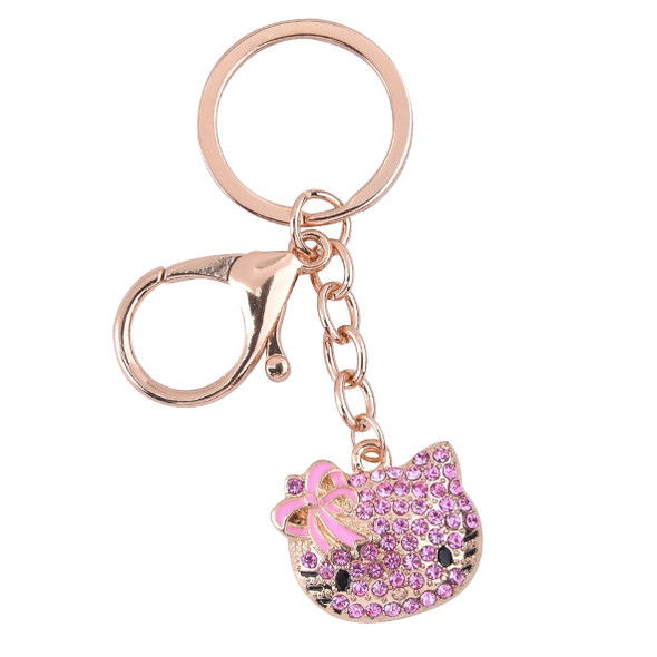 Gold Key Chain w/ Purse Clip Pink Crystal Stone Charm  .60 ea 