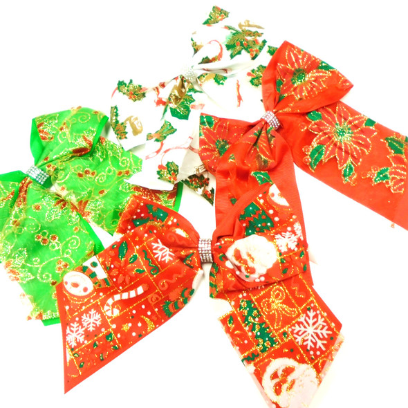 6" Christmas Theme Holiday Gator Clip Bows  .50 ea 