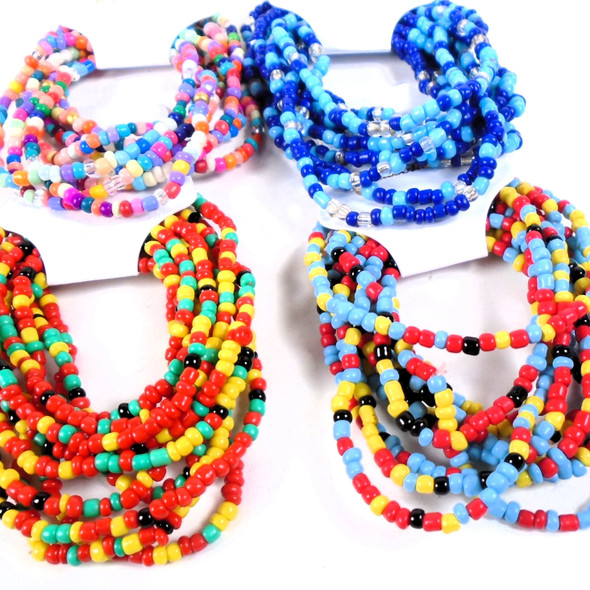  10 Pk Stretch Seed Bead Bracelets Mx Colors   .60 each set 