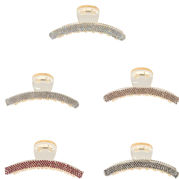 4" Transparent Color Jaw Clip w/ DBL Side Crystal Stones  .60 ea