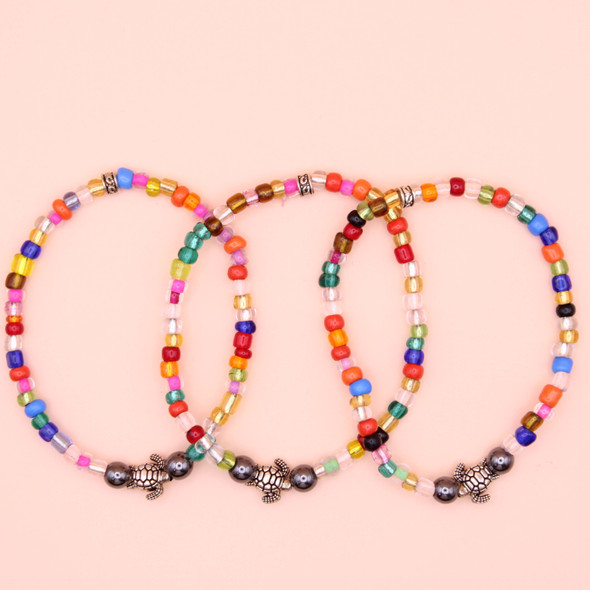 3 Pack Colored Seed Bead Bracelets w/ Silver Turtle Charm   .60 ea set