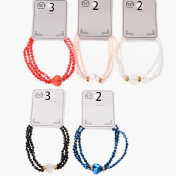 BEST BUY Triple Strand Crystal Bead Bracelets w/ Heart Mx Colors .60 ea