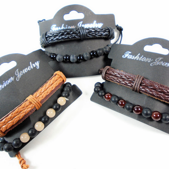 Value Pack 2 Pack DBL Braid Leather Bracelet & Beaded Bracelet  .70 each set 