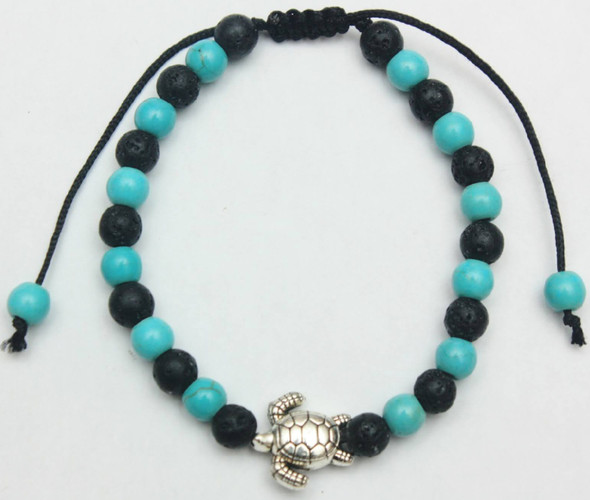 Turquoise & Black Lave Stone Beaded Bracelets w/ Silver Turtle  .60 ea