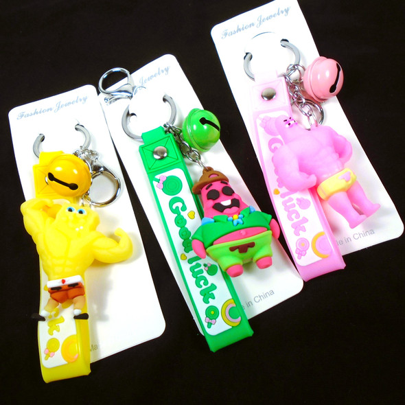 4 in 1 Strap/Bracelet Keychains w/  Bell , Charm  & Clip mx colors .62 ea