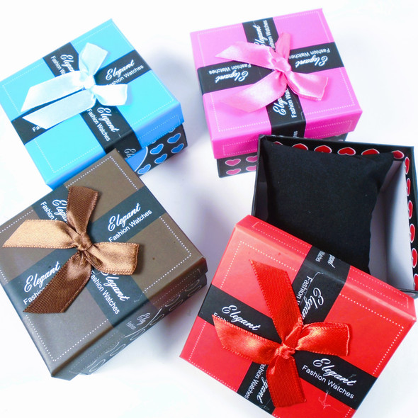 3.5" Square Gift Boxes w/ Ribbon & Pillow Insert  Mx Colors  .62 ea