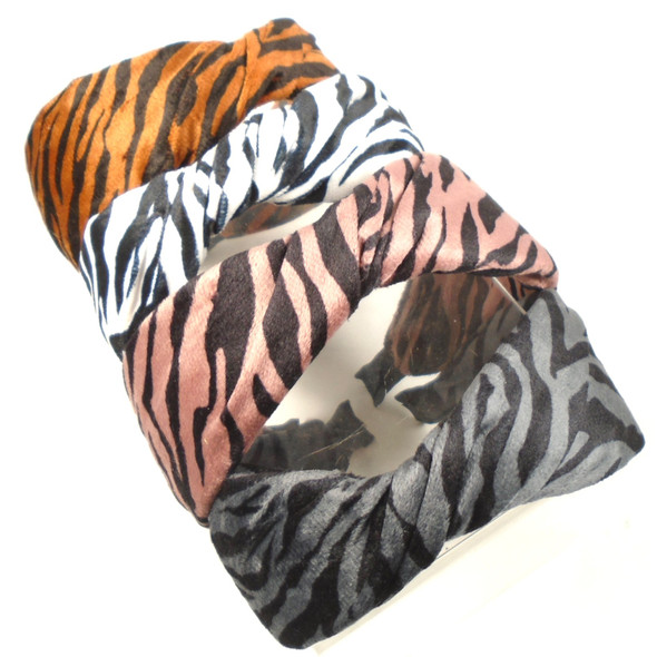 2" Wide Velvet Zebra Print Headbands Mx Colors   .60 ea