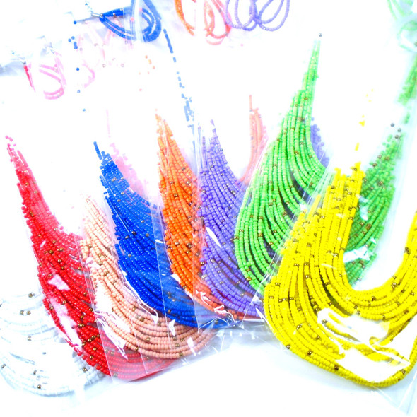 22" Multi Line Seed Bead & Gold Bead Necklace Sets 9 Colors .62 each set