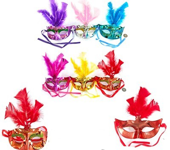 Glitter & Feather Mardi Gras  Fashion Party Mask 12 per pk   .65 each 