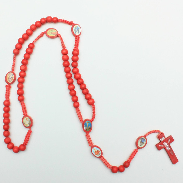 Wood Rosary w/ Wood Cross Bright Colors .62 Each