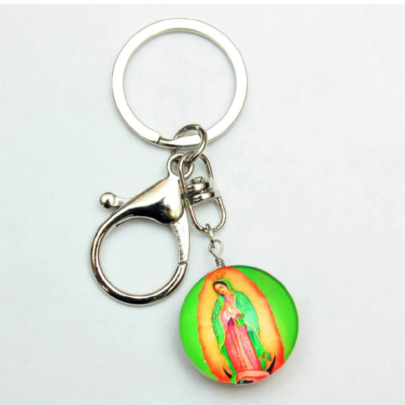 DBL Sided Guadalupe Glass Keychains w/ Clip .60 each