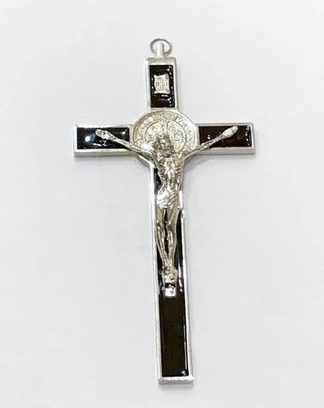 Black Enamel Crucifix Wall Cross -Saint Benedict Metal Wall Art-7 Inch Cross $6 Each