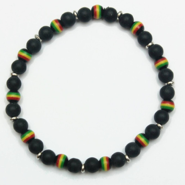 Rasta Round Bead w/Round Black Glass Bead .60 Each