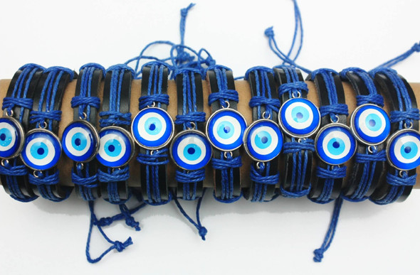 Evil Eye w/Blue Thread Leather Bracelet .58 Each
