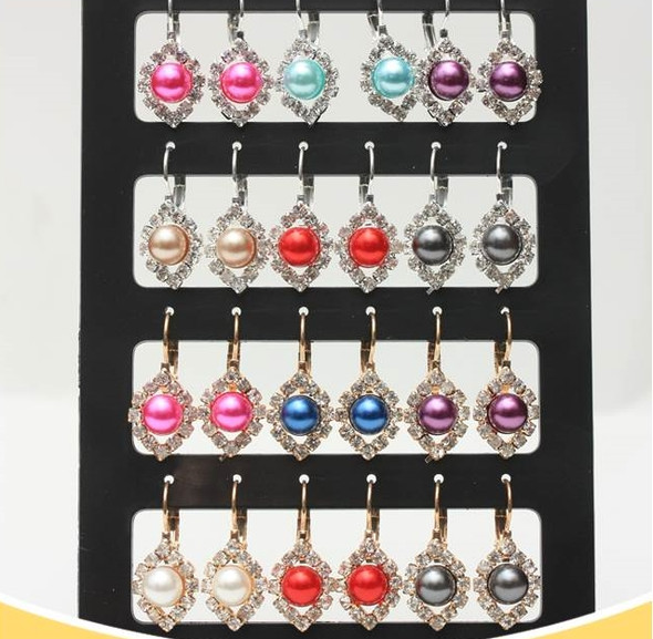 Cat Eye Gold & Silver Euro Wire Earrings w/ Pearl & Rhinestones 12 pr display