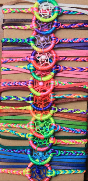 Multi Line Colorful Crochet Bracelets w/ Dream Catcher 12 per card .79 each