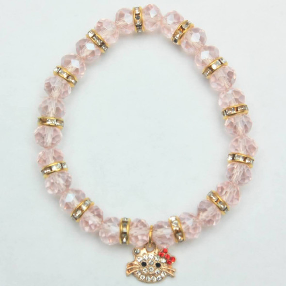 Cat Charm Crystal Bracelet w/Rondelle Discs Asst Colors .60 Each