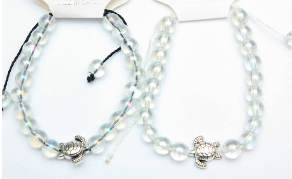 Turtle Pendant Translucent Bead Black & White Cord Bracelet .60 Each