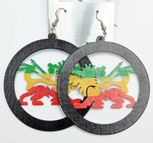 Rasta Lion of Judah Cut Out Wood Earring .58 Each