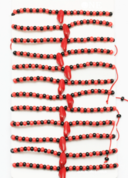 Black & Red Beaded Cord Bracelet w/ Red Hand .60 Each