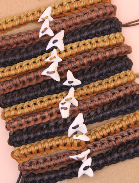 Leather Adjustable Crochet Bracelet w/ Real Shark Tooth  12 per cd  .79 ea 