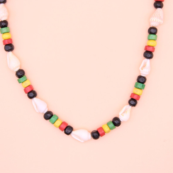 Sea Shell w/Beads Adjustable Cord Necklace Rasta Color .60 Each