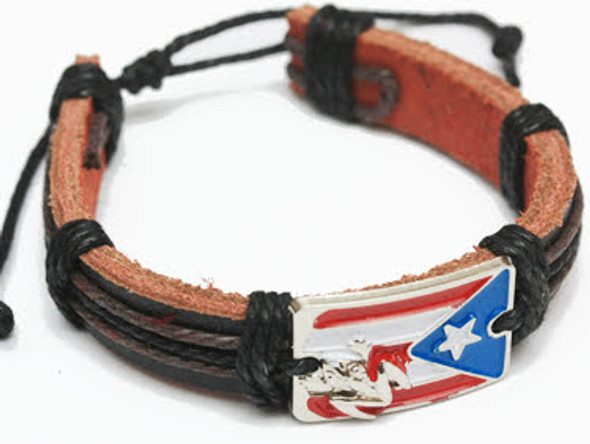 Leather Bracelets Blk/Brown Oval Puerto Rico Flag w/ Frog 12 per pk  .58  ea 