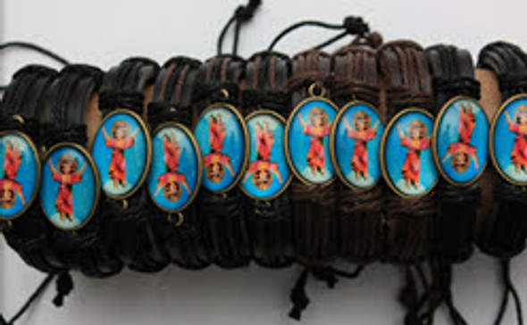 Black & Brown Leather Bracelets w/ Baby Jesus Picture  .58 ea