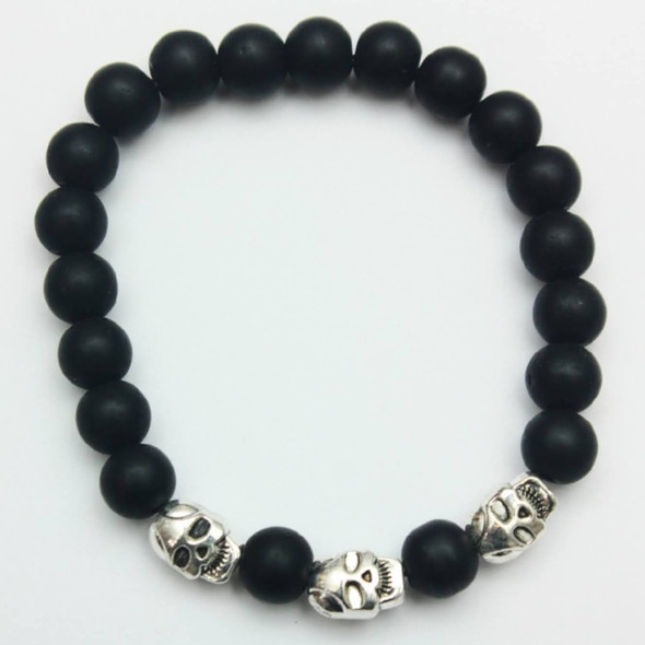 Triple Metal Skull w/ Black Glass Bead Bracelet .60 Each