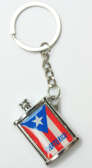 Metal Flask Keychains w/ Puerto Rico Flag  12 per pk .62 each