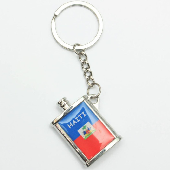 Metal Flask Keychains w/ Haiti Flag  12 per pk  .62 each