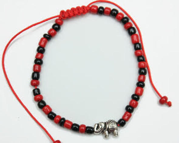 Elephant Pendant Black & Red Beaded Cord Bracelet .60 Each