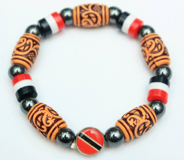 Trinidad Flag Colors Bead w/ Etched Bead & Hematite Bracelet .60 Each