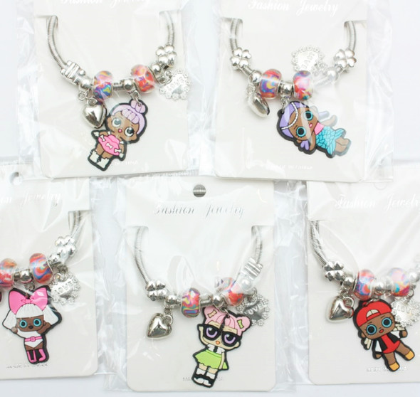 So Cute Girl's Silver Spring Style Charm Bracelets w/ Colored Beads .60 each 