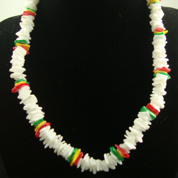 18" Chipped Puka Shell Necklace Blk & White w/ Rasta Color $ 1.75 Each