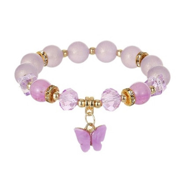 Frosted & Crystal Beads w/ Butterfly Charm Bracelet .60 Each