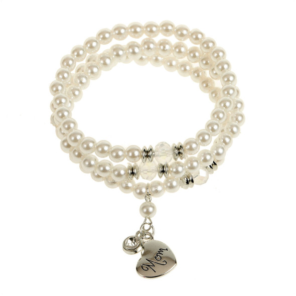 JUST for MOM 3 Strand Pearl Stretch Bracelets w/ MOM Heart Charm .60 ea