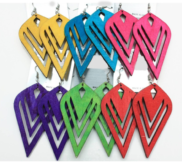 Geometric Shape Cut Out Wood Earring Bright Colors .58 Each