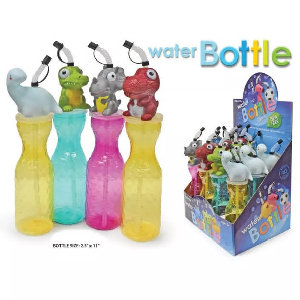 11" Reusable Water Bottle w/ Straw Dinosaurs $2.40 Each