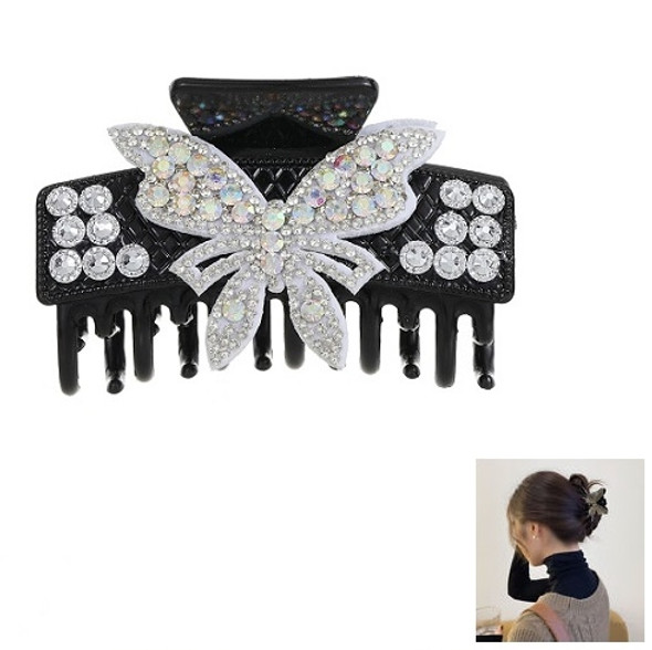 3.25" Butterfly w/ Shiny Stones Black, Silver & Gold Jaw Clip .60 Each