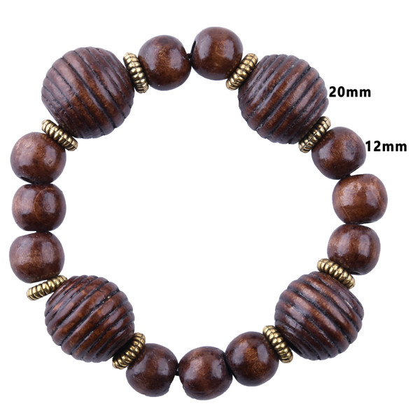 Chunky Wooden Round Ball Stretch Bracelet Natural Colors .60 Each
