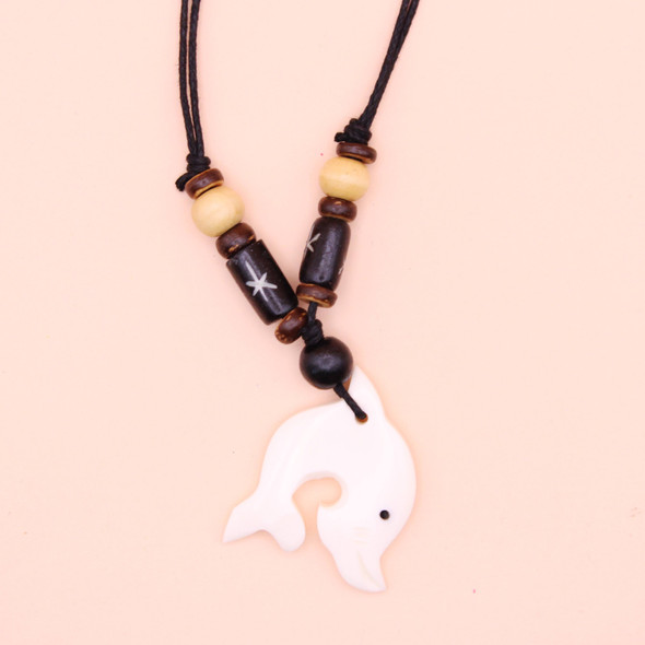 DBL Strand Leather Cord Necklace w/ Carved Bone Dolphin .83 ea