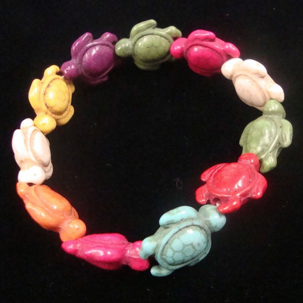 Multi-Color Stone Turtle Stretch Bracelet .60 each