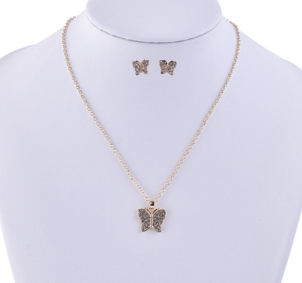 Butterfly Chain Necklace & Earring Set Gold & Silver .62 Each Set