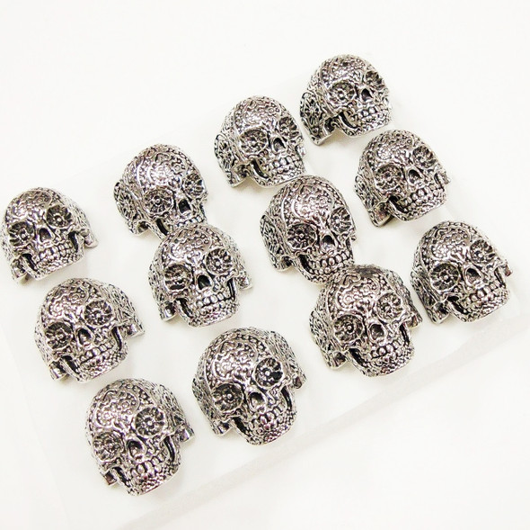 Cast Silver Textured Men's Rings Skull Theme .66 ea