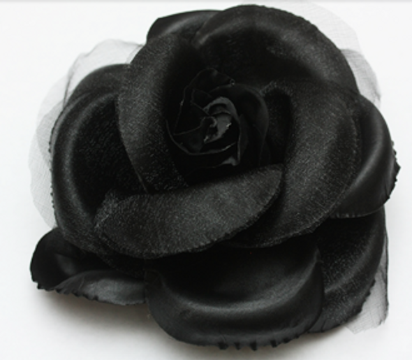 6" All Black Flower 3 in 1 Bow .62 ea