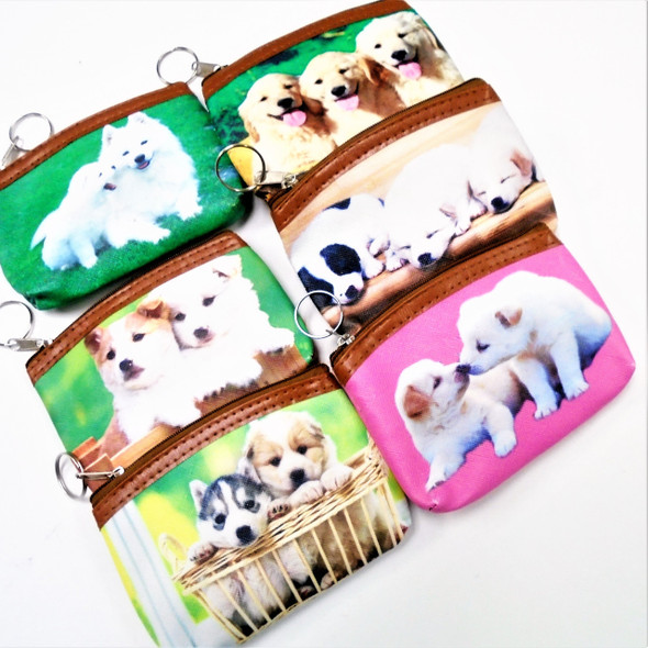 Too Cute 4" X 5" Dog Theme Zipper DBL Sided Coin Purses 12 per pk .60 each