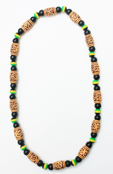 Carved Bead w/ Jamaica Color & Black Bead Necklace .60 Each